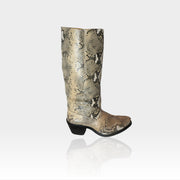 High snake print leather boots