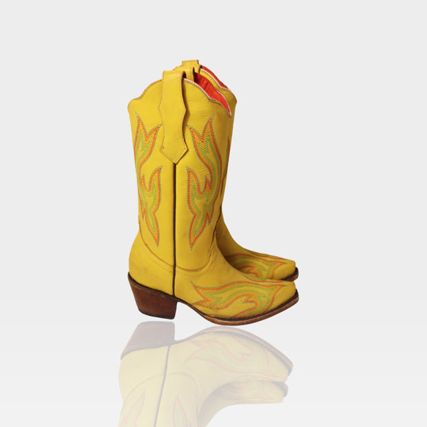 High cowboy leather boots in yellow