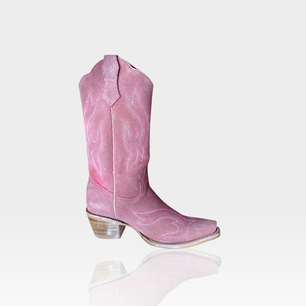 High cowboy leather boots in suede Pink