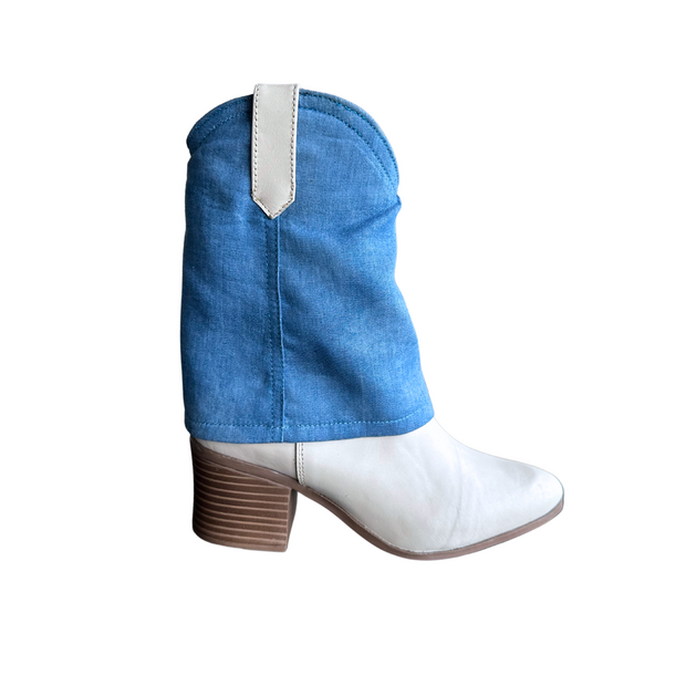 White and denim boots