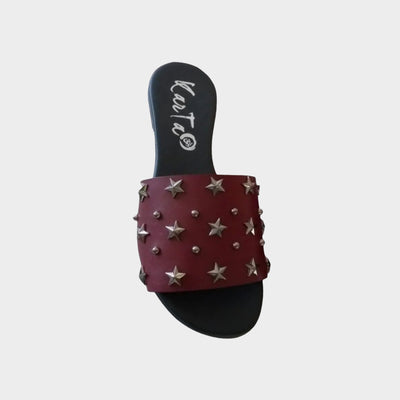 Burgundy leather stars sandals