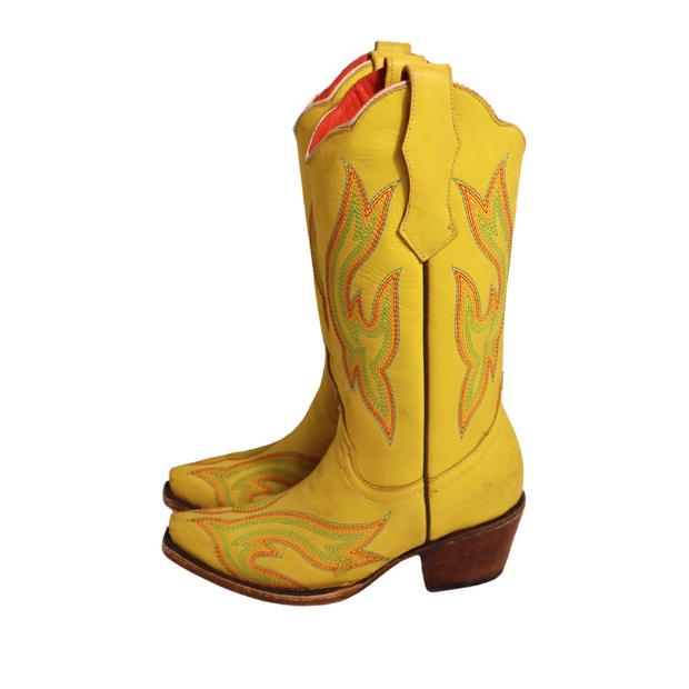 High cowboy leather boots in yellow