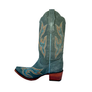 High cowboy leather boots in suede blue