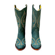 High cowboy leather boots in suede blue