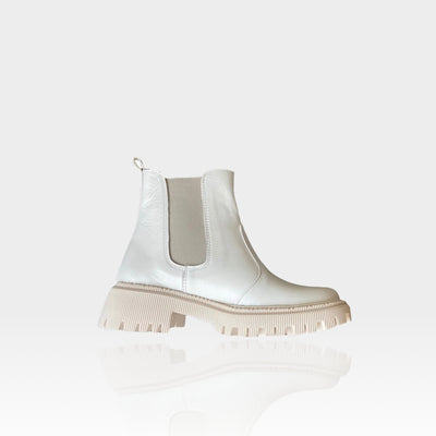 White leather booties