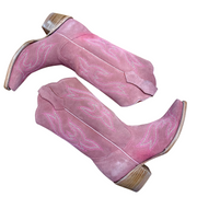 High cowboy leather boots in suede Pink
