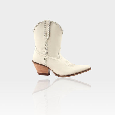 White embroidered leather boots