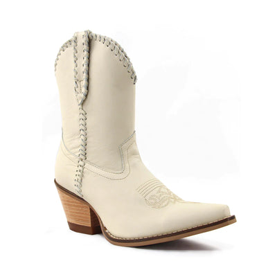 White embroidered leather boots