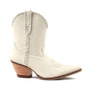 White embroidered leather boots