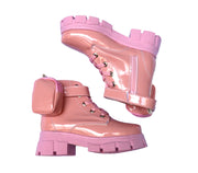 Mini boots in shiny pink