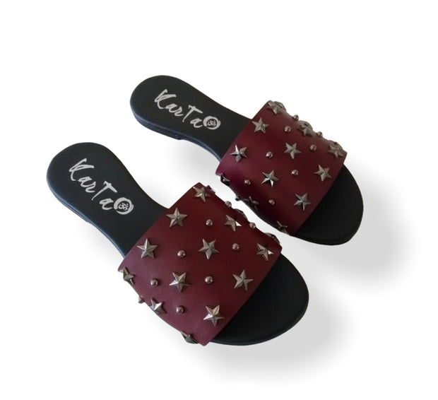 Burgundy leather stars sandals